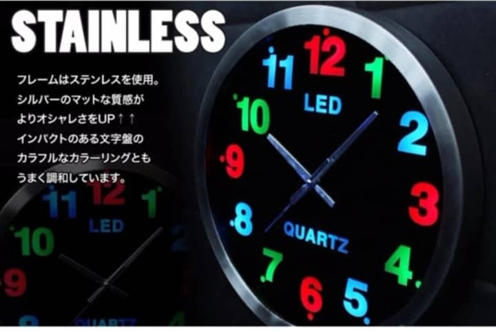 ZUARTY 3-Color LED Stainless Steel Frame Analog LED Clock Radium dial Round Wall Clock